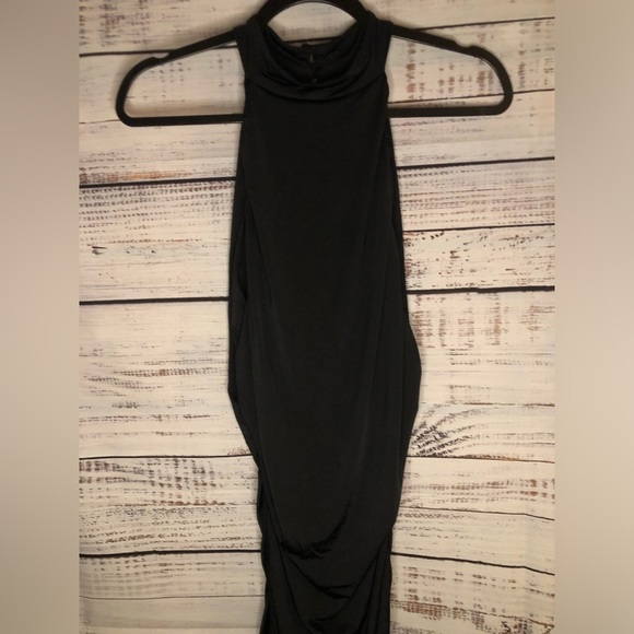 Mock neck Ruched Black Mini Dress - Picture 5 of 16